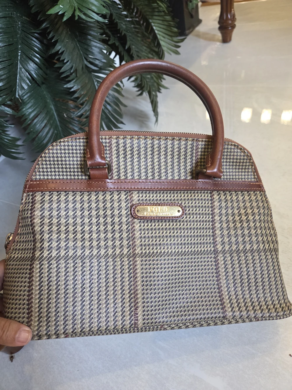 Vintage Polo by Ralph Lauren Brown Plaid Top-Handle Bag